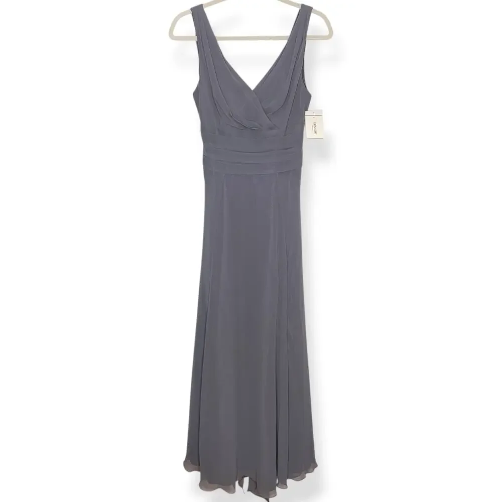 NWT David's Bridal Chiffon Surplice Neck Tank full length bridesmaid dress US 4 - Picture 2 of 11